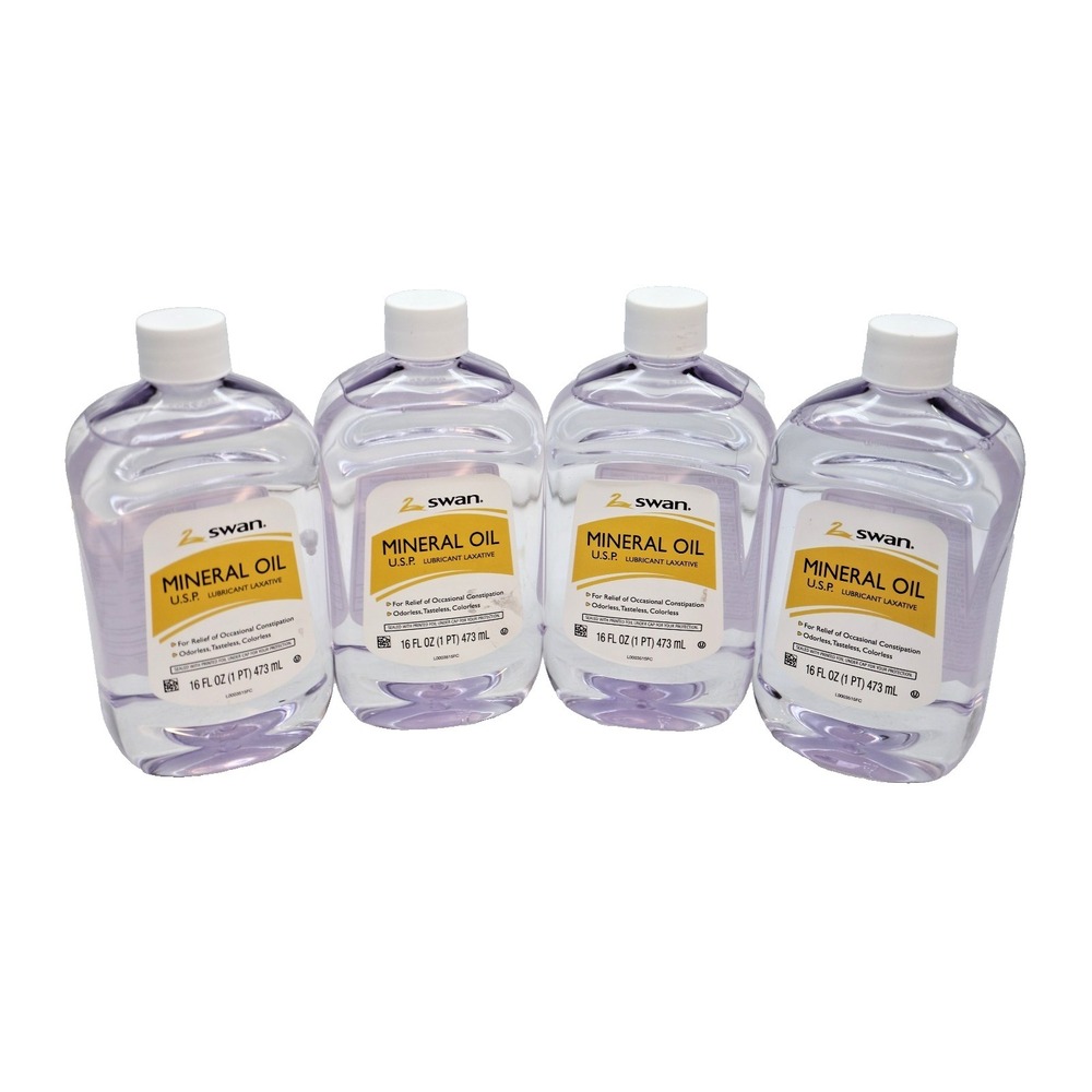 Swan Mineral Oil USP Lubricant Laxative 16 fl oz | Lot of 4 (64 oz Total)